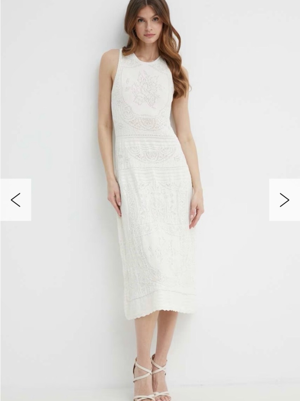 Twin-Set White Sleeveless Lace Midi Dress - Knitted